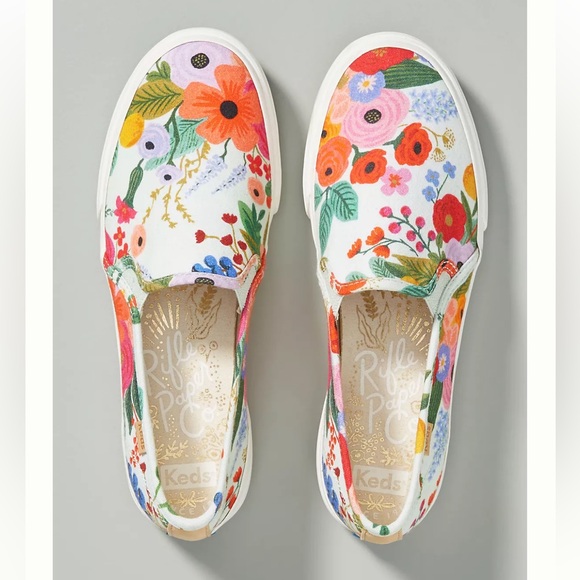 Keds x Rifle Paper Co. Garden Party Double Decker Slip-On Sneakers 9 Floral New - Picture 2 of 15